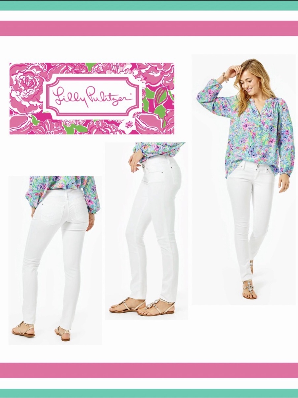 Vintage Lilly Pulitzer White Bootcut Vintage Jeans new old stock w/out tags Sz 2